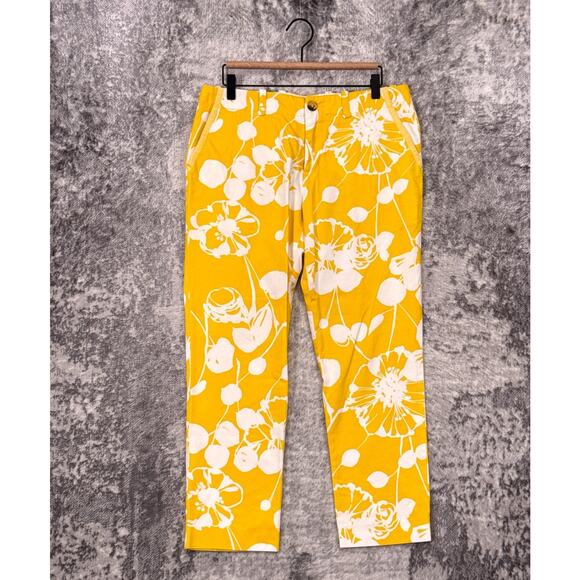 Mr Turk Pants 32 x 26 Mens Yellow Floral Cotton Twill - Picture 1 of 7